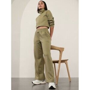 Athleta Olive Green Wide Leg Jogger Pants XL Drawstring Zip Pockets
